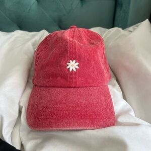 Cotton On Red Cap with Daisy Embroidery